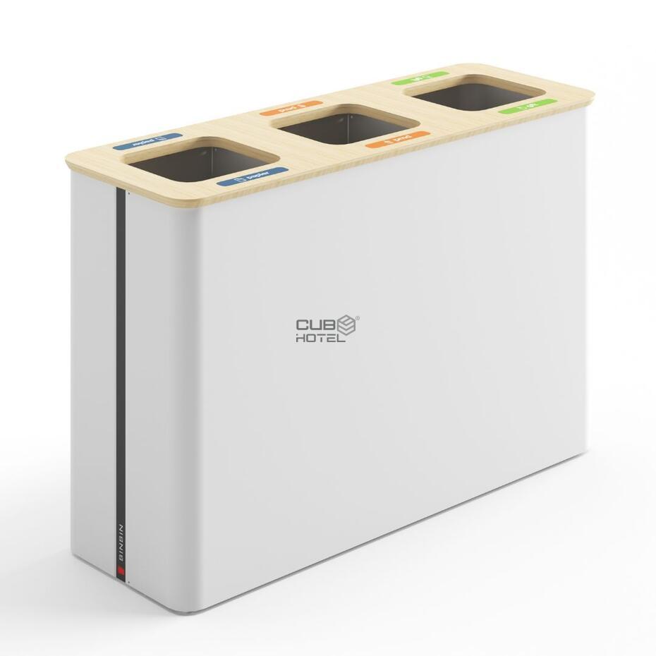 Papelera de reciclaje 3x90L Blanco/Bambú